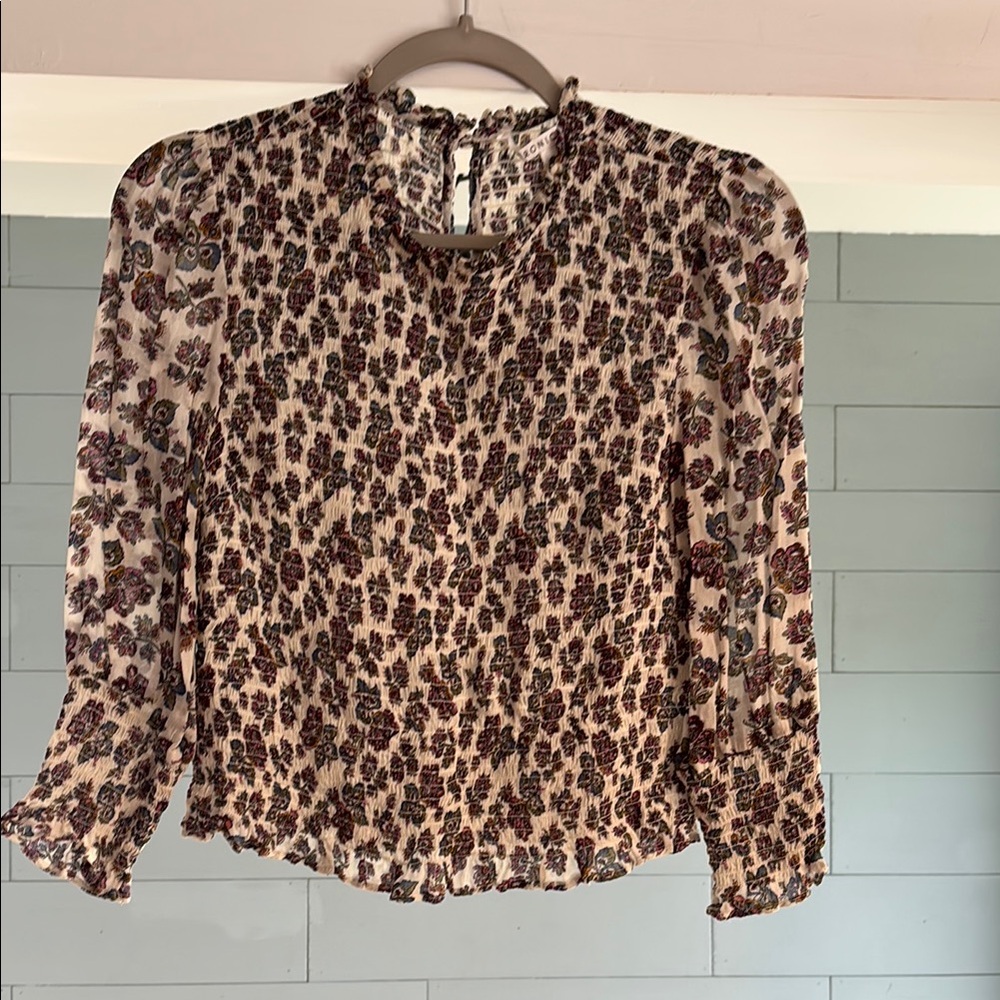 Veronica Beard Kali Shirred Floral-print Chiffon Top In Ivory